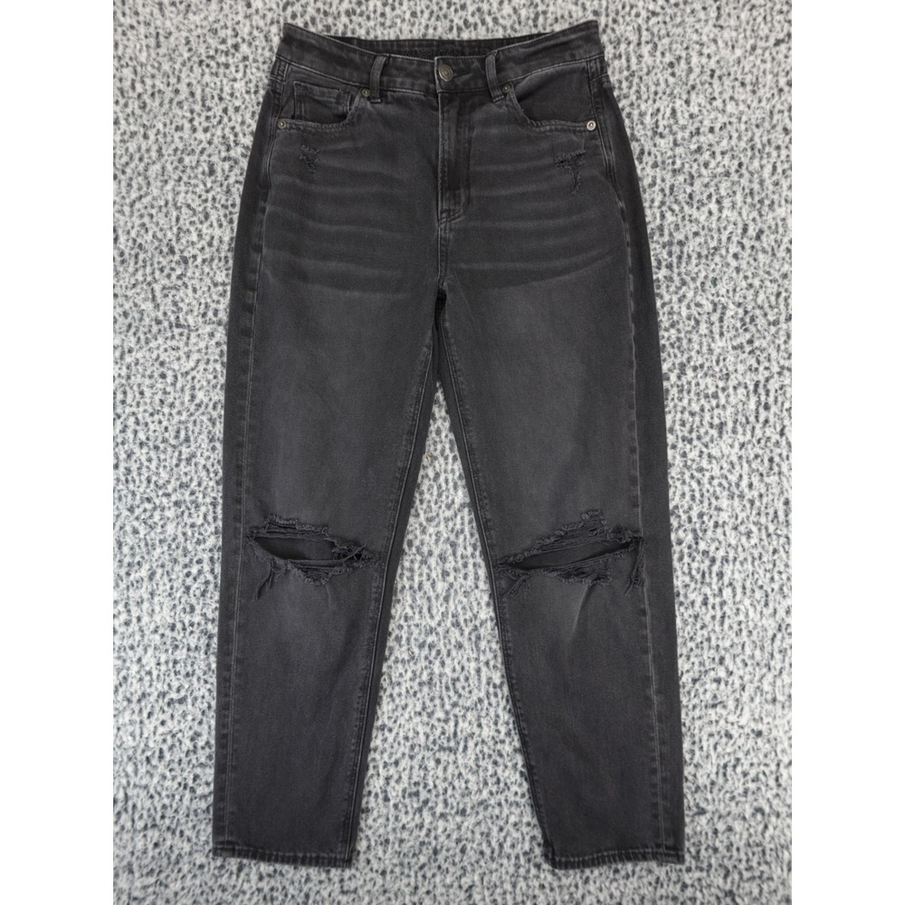American Eagle Mom‎ Jeans Womens 4 Black Distressed High Rise Tapered Denim